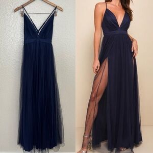 NWOT Rare Beauty Navy Blue Tulle Backless Maxi Dress